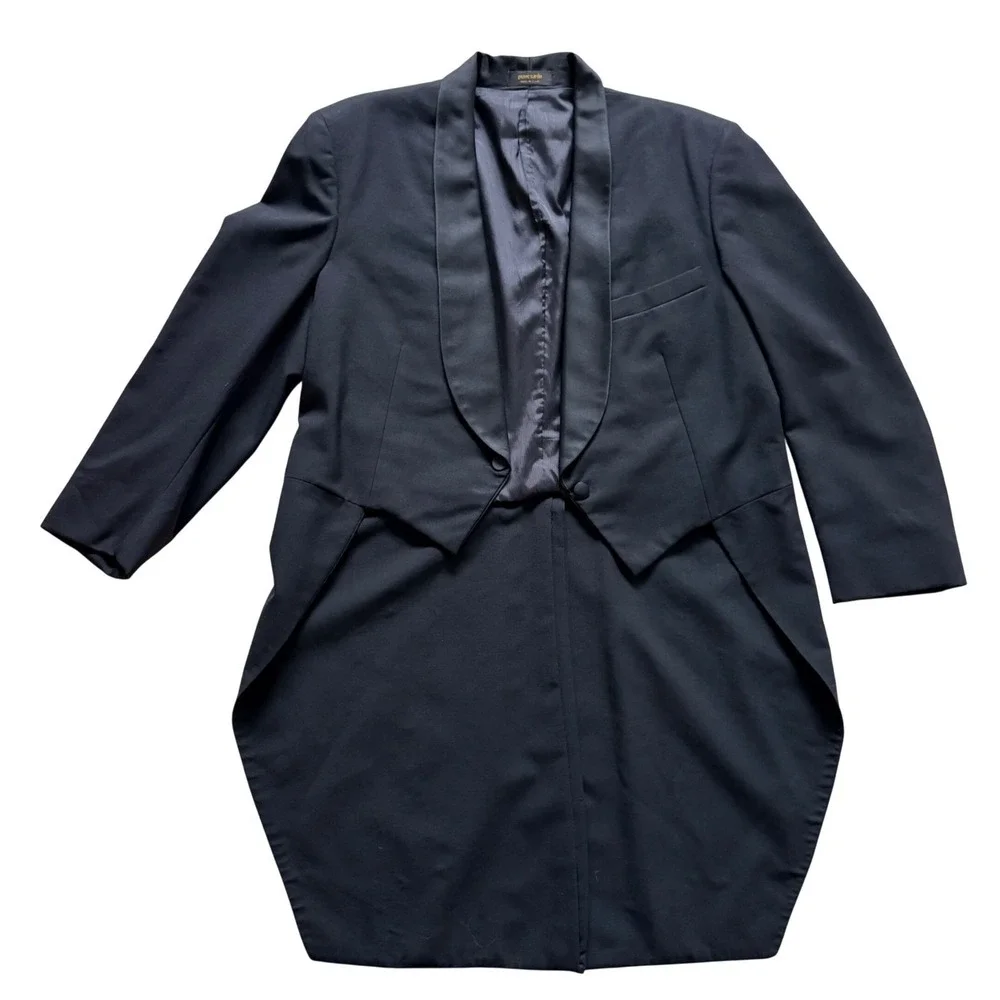 Pierre Cardin Tuxedo Tailcoat Mens 44R Black Wool Shawl Lapel Formal Wedding